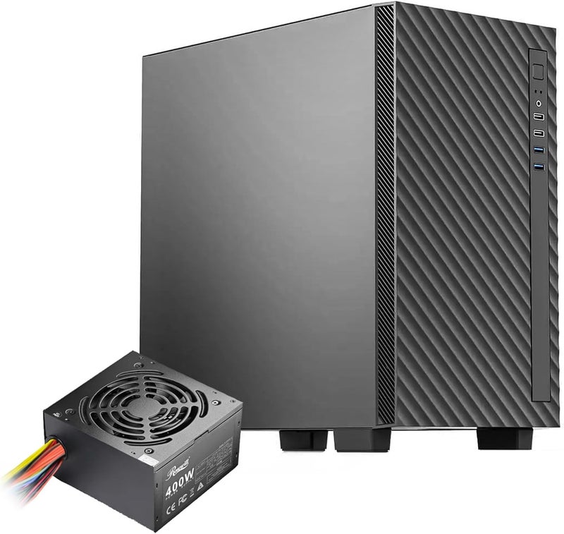 Rosewill FBM-X5 Micro ATX Mini Tower Desktop Gaming & Office PC Computer Case with Pre-Installed 400W Power Supply, 240mm / 280mm AIO Support, 2X USB 2.0, 2 USB 3.0, 1x 120mm PWM Fan - Image 1